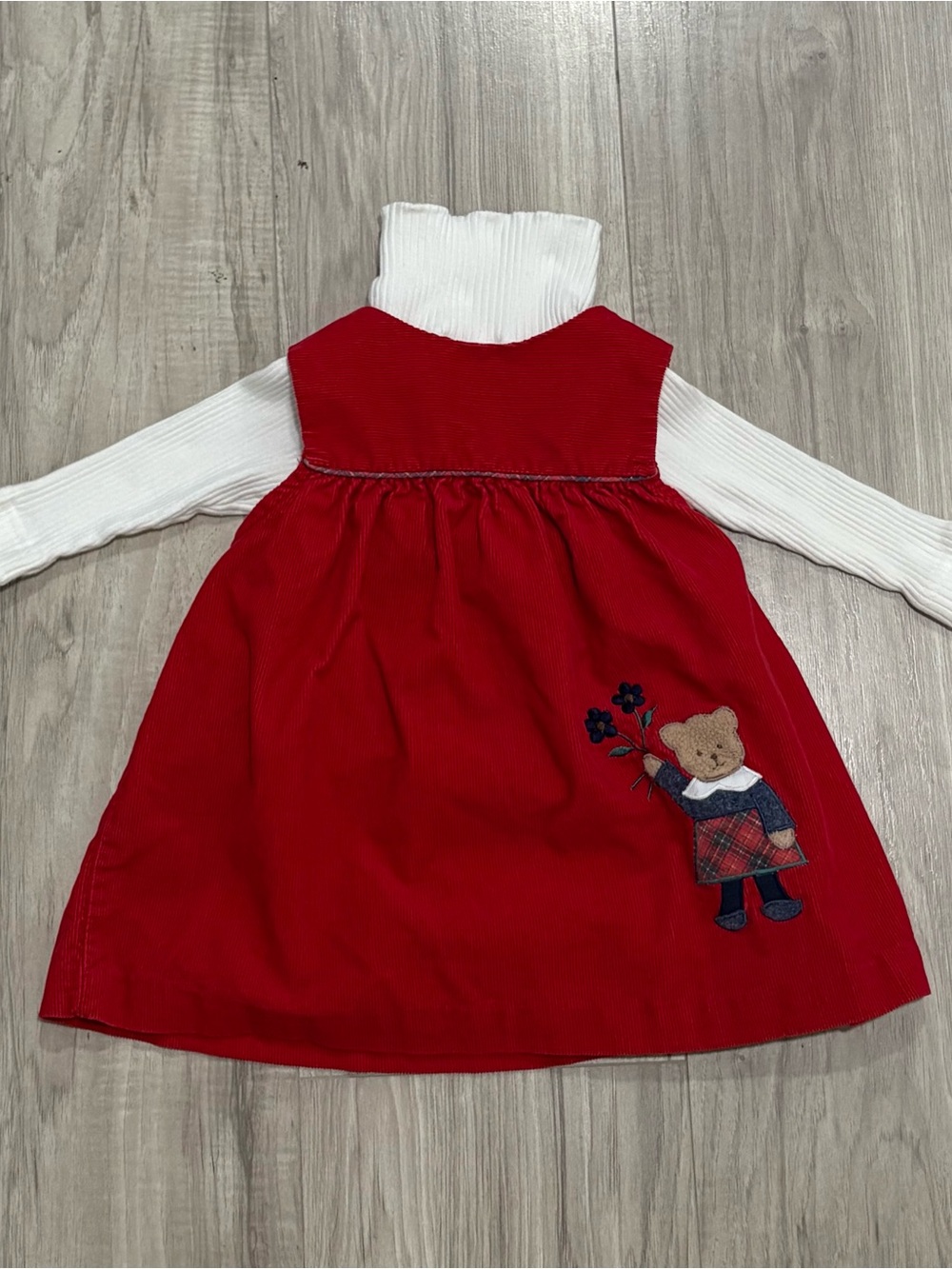 Little Bitty Vintage 18M Red Corduroy Jumper Dress & White Turtleneck Set